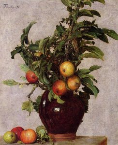 Vase With Apples And Foliage — Henri Fantin-latour