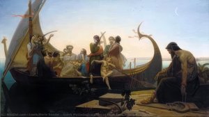 Greek Mythological Figures On A Boat Near A Pier