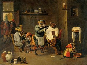 A Monkey Barber Surgeon's Establishment — David Teniers Ii Le Jeune