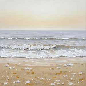 Ethereal Tides In Silver And Ochre: A Monochromatic Study Of Serene Coastal Heaviness — Laurent Roche