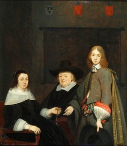 Portrait Of Anthonie Charles De Liedekercke, His Wife Willemina Van Braeckel And Their Son Samuel — Gerard Ter Borch