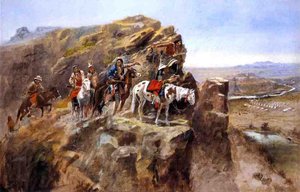 Indians On A Bluff Surveying General Miles' Troops — Charles Marion Russell