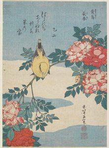 Japanese Nightingale And Spray Of Roses — Katsushika Hokusai, Japanese Romanticism