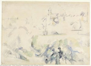 Landscape With Village Church — Paul Cézanne, Impressionistic Landscape