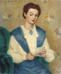 Lady In Blue And White Reading A Letter — Georges Van Houten
