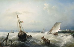 Sailing Vessels On A Choppy Sea — Nicolaas Riegen