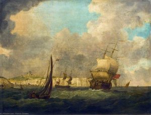 Shipping Off Dover, With A Town And A Castle In The Distance — Francis Swaine