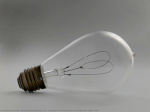 Carbon wire filament incandescent light bulb