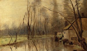 Voisinlieu, House By The Water — Jean-baptiste-camille Corot, Romantic Landscape Romantic Landscape