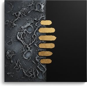 Monolithic Fragments Of Gold Amidst A Charcoal Void And Silvered Earth — Laurent Fabre, Neo-abstract Art