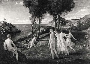 Nudes In A Landscape, (painting) — Arthur B. Davies