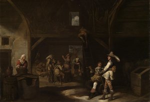 Soldiers Smoking And Drinking In A Barn — Pieter Jansz. Quast