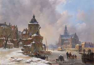 Winter Cityscape With Frozen River — Bartholomeus Johannes Van Hove