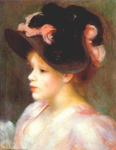 Girl With A Pink And Black Hat — Pierre-auguste Renoir, Impressionism