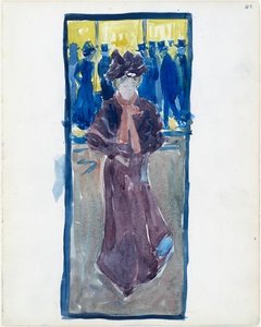 Night Scene With A Woman Walking And Men In Top Hats In The Background — Maurice Brazil Prendergast