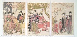 Courtesans Strolling Beneath Cherry Trees Before the Daiko