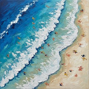 Rhythmic Azure Tides: A Singular Impasto Study Of Coastal Serenity And Motion — Christian Noiret, Contemporary Abstract