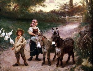 Peasant Children With Donkeys — Edgar Bundy