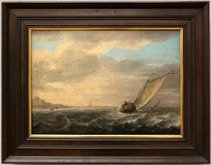 Slightly Waving Sea With Sailing Ship — Симон Де Влигер