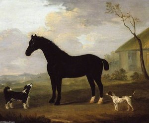 A Black Horse With Two Dogs — Francis Sartorius Ii (john Francis Sartorius)