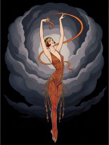 Gilded Ribbon Orbiting A Charcoal Cloud Silhouette — Valentin Laurent De Courcey, Art Deco