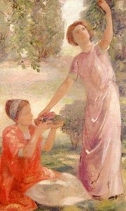 Two Ladies In The Grape Arbor, (painting) — Albert Henry Krehbiel