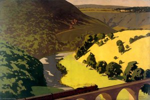 Train Crossing Monsal Dale Viaduct (London, Midland and Scottish Railway poster artwork)