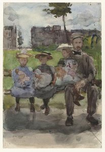 Man With Three Girls On A Bench In The Oosterpark In Amsterdam — Isaac Lazarus Israels