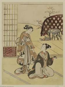 Young Woman Holding Cat And Young Man Holding Mouse — Suzuki Harunobu