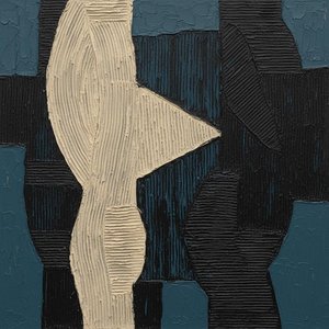 Monolithic Fragments In Navy And Cream: A Singular Study Of Heavy Abstract Form — Laurent Fabre, Neo-abstract Art (modern Abstract Compositions)
