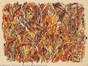 Abstract Black, Orange and Brown on Beige