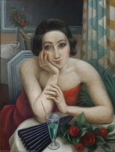 Jeune Femme Pensive Aux Roses Rouges