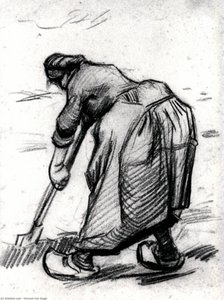 Peasant Woman, Digging, Seen From The Side — Vincent Willem Van Gogh, Post-impressionism