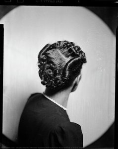 Woman Modeling Hairstyle Seen From Behind, In Harris Studio — Charles Harris
