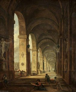 Ein Capriccio Römischer Architektur — Hubert Robert, Romantische Landschaftsmalerei