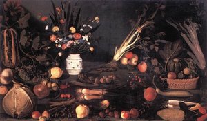 Still Life With Flowers And Fruit — Cecco Del Caravaggio, Tenebrism