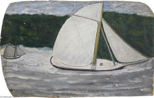 Boat With A Yellow Mast In Full Sail (recto) — Alfred Wallis