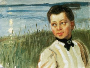 Mary Gallén On The Lakeshore At Lintula — Akseli Gallen-kallela