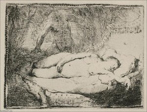 A Woman Lying On A Bed — Rembrandt Van Rijn, Dutch Baroque