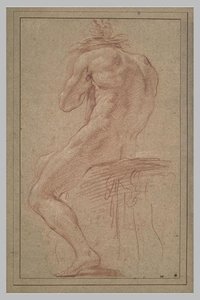 Homme Nu, Assis, De Dos — Charles Le Brun