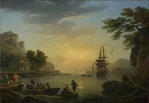 A Landscape At Sunset With Fishermen Returning With Their Catch — Claude-joseph Vernet