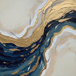 Vergoldete Strömungen Der Mitternacht: Eine Monumentale Studie In Flüssigem Gold Und Marineblau — Christian Noiret, Zeitgenössische Abstraktion