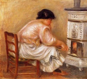 Frau Beim Zubereiten Eines Ofens — Pierre-auguste Renoir