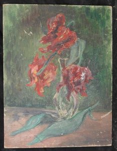 Trois Fleurs Dans Un Vase Au Recto Quatre Études De Têtes De Chiens Au Verso — Valentine Reyre