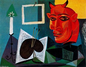Todesszene Mit Kerze, Palette Und Rotem Minotaurus-kopf — Pablo Picasso