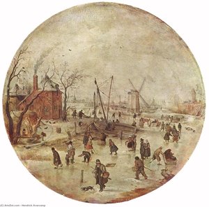 Paisaje invernal con patinadores