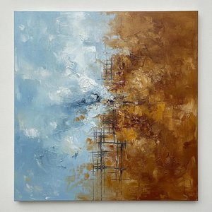 Fragmented Earth And Sky Under A Charcoal Lattice — Christian Noiret, Contemporary Abstract
