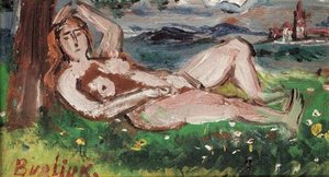 Reclining Nude In A Landscape — David Davidovich Burliuk