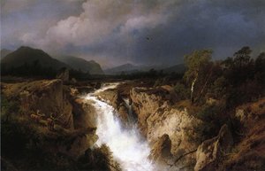 Landscape With Waterfall — Herman Herzog