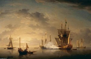 A Royal Yacht Firing A Salute — Charles Brooking